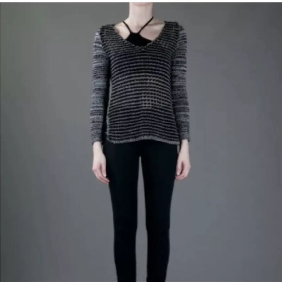 Helmut Lang Small Black White Open Knit Color block Sweater Linen V-neck Y11 - Picture 1 of 6